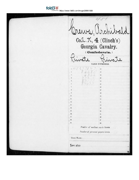 File:Confederate Army, 4th Regiment, Georgia Cavalry (Clinch's), Archibald Crews, unit file.pdf