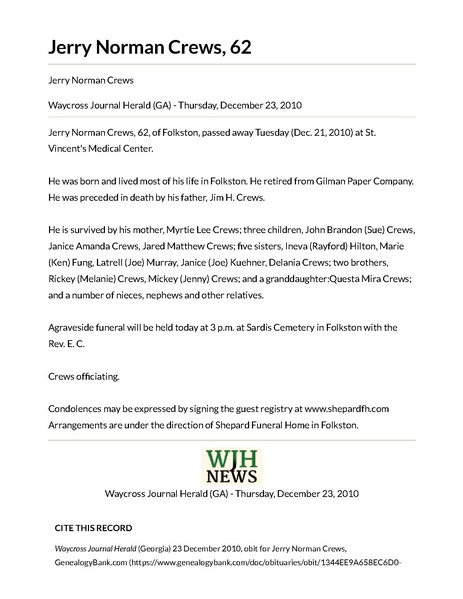 File:Obit - Jerry Norman Crews - GenealogyBank.pdf