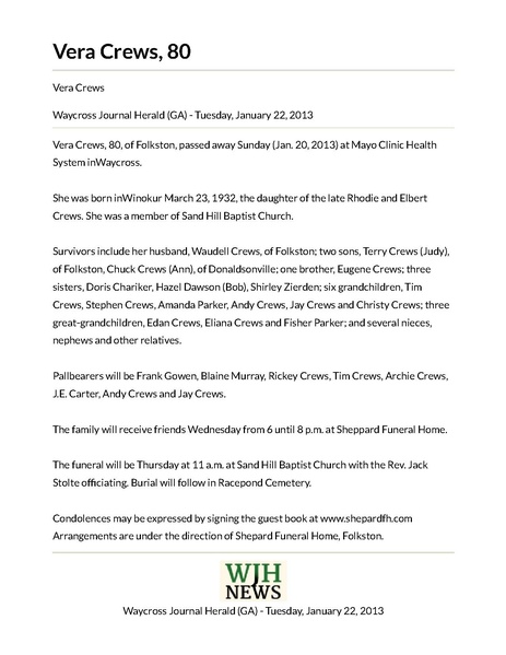 File:Obit - Vera Crews - GenealogyBank.pdf