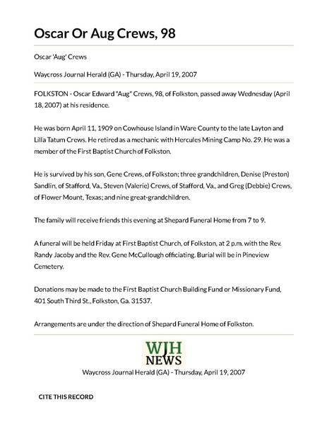 File:Obit - Oscar Or Aug Crews - GenealogyBank.pdf
